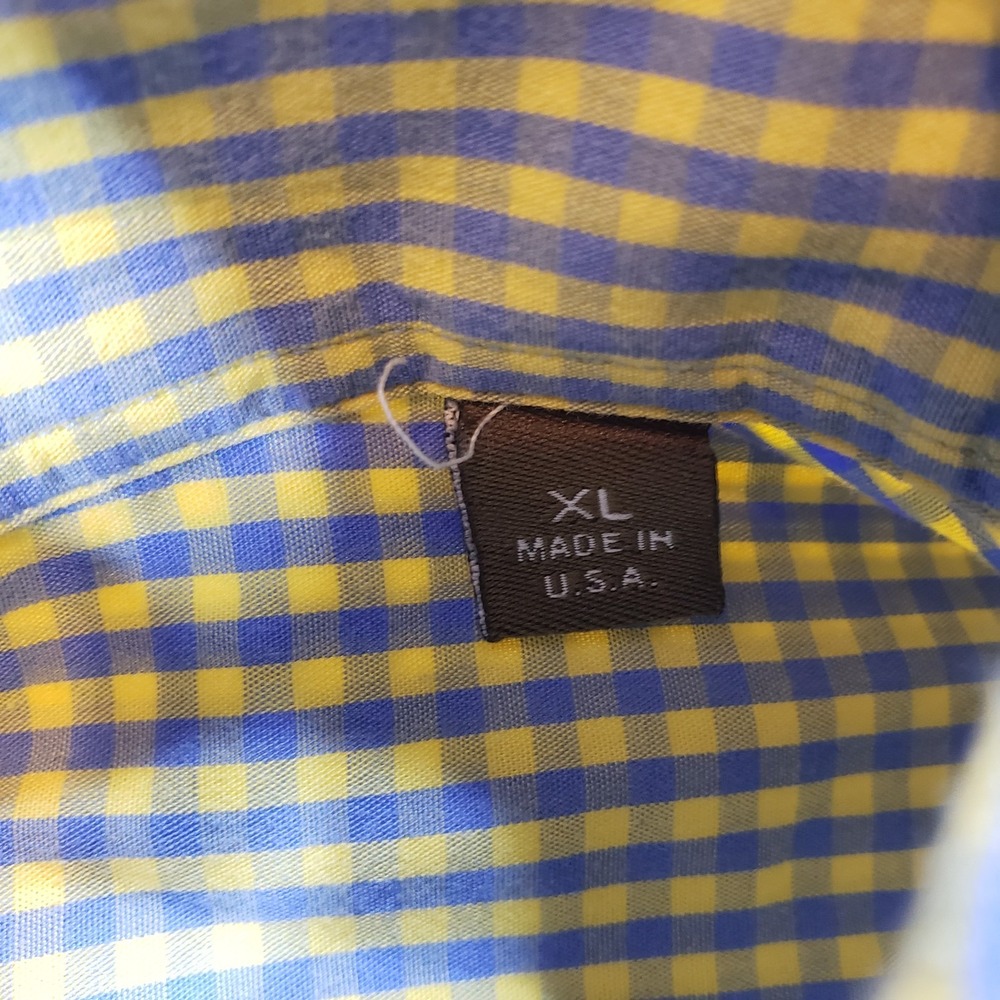 Gitman Bros Shirt Men Large Yellow Blue Micro Check Long Sleeve USA Casual - Picture 7 of 11